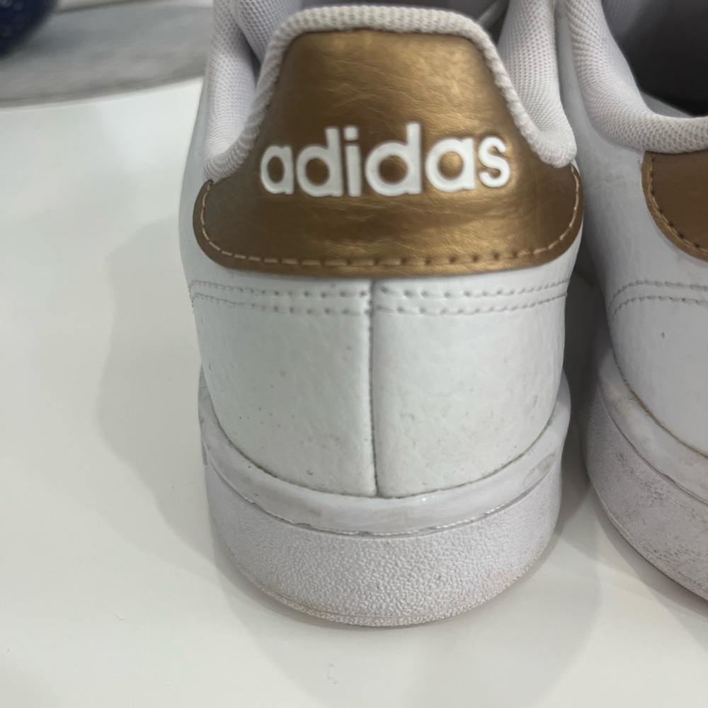 Adidas White and Gold Leather Sneakers